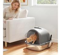 PawHut Arenero para Gatos Cubierto de Acero Inoxidable, Caja de Arena para Gatos, Arenero con Bolsa Desodorizante, Pala, Control de Olores, Antiadherente y Fácil de Limpiar, Gris Oscuro Gris oscuro 52
