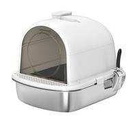 PawHut Arenero Gatos de Acero Inoxidable Cubierto 52,4x41,3x39,9 cm Blanco | Caja de Arena para Gatos, Arenero, con Bolsa Desodorizante, Pala, Fácil de Limpiar