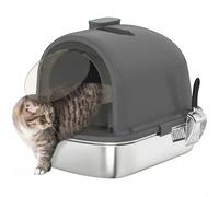 PawHut Arenero para Gatos Cubierto de Acero Inoxidable Pala Gris Oscuro