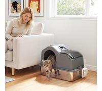 PawHut Arenero para Gatos Cubierto Extragrande Caja de Arena Cerrado con Bandeja de Acero Inoxidable Tapa Extraíble Bordes Altos Tapetes Pala sin Olor Fácil de Limpiar para Gatos Grandes Gris Oscuro G