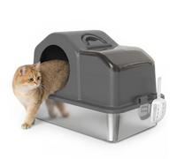 PawHut Arenero para Gatos Cubierto Extragrande Gatos Grandes Gris Oscuro | Caja de Arena Cerrado,Bandeja de Acero Inoxidable,Tapa Extraíble,Bordes Altos,Tapetes,Pala,sin Olor,Fácil de Limpiar