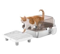 PawHut Arenero para Gatos Cubierto Extragrande Peldaño Pala Gris