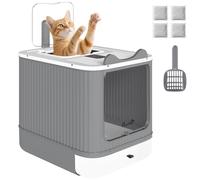 PawHut Arenero para Gatos Cubierto M, Tapa Abatible, Antifugas, Blanco | Caja de Arena para Gatos Medianos, Entrada Frontal, Salida Superior, Pala, Bolsas Desodorantes, Fácil de Limpiar