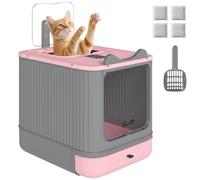 PawHut Arenero para Gatos Cubierto M, Tapa Abatible, Antifugas, Rosa | Caja de Arena para Gatos Medianos, Entrada Frontal, Salida Superior, Pala, Bolsas Desodorantes, Fácil de Limpiar