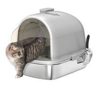 PawHut Arenero para Gatos de Acero Inoxidable con Cubierto Caja de Arena para Gatos Arenero con Bolsa Desodorizante Pala Fácil de Limpiar