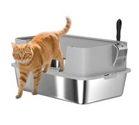 PawHut Arenero para Gatos de Acero Inoxidable XL Caja de Arena para Gatos Arenero con Borde Alto Pala Fácil de Limpiar Prueba de Fugas 60x40x29,5 cm