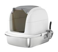 PawHut Arenero para Gatos de Acero Inoxidable XL, Caja de Arena para Gatos, Arenero con Tapa Abatible, Laterales Altos, Entrada Superior, Pala, sin Olores, Fácil de Limpiar, Antifugas, Blanco