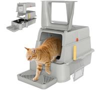 PawHut Arenero para Gatos de Acero Inoxidable XL, Pedal, Gris Claro | Caja de Arena para Gatos, Arenero con Tapa Abatible 180°, Laterales Altos, Pala, sin Olores, Fácil de Limpiar, Antifugas