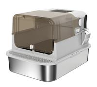 PawHut Arenero para Gatos de Acero Inoxidable XXL con Tapa Abatible Laterales Altos Entrada Superior Pala Gris