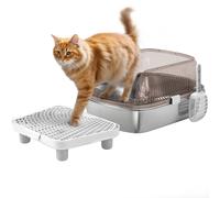 PawHut Arenero para Gatos Extragrande de Arena Cerrado con Bandeja de Acero Inoxidable Bordes Altos Pala Zona para Caída de Arena Fácil Limpieza para Gatos Grandes