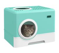 PawHut Arenero para Gatos Inodoro para Mascotas con Pala Bandeja Extraíble 2 Puertas Entrada Principal y Salida Superior 52x41x38,5 cm Verde