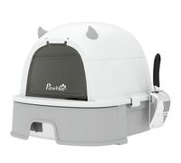 PawHut Arenero para Gatos L Caja de Arena para Gatos con Tapa Extraíble y Bandeja de Acero Inoxidable Extraíble Pala Gris
