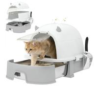 PawHut Arenero para Gatos, L, Caja de Arena para Gatos con Tapa Extraíble y Bandeja de Acero Inoxidable Extraíble, Pala, Filtros de Carbón, Fácil de Limpiar, Antifugas, Control de Olores, Gris Gris 52