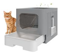 PawHut Arenero para Gatos, M, Caja de Arena para Gatos con Tapa Enrejada, Bandeja Extraíble, Pala, Gancho Lateral, Fácil de Limpiar, Antifugas, Control de Olores, Gris