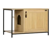 PawHut Arenero para Gatos Mueble Arenero con Puerta Bola de Juguete Colgante Caja de Arena para Gatos para Interior 80x48x55 cm Roble