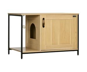 PawHut Arenero para Gatos Mueble Arenero para Gatos con Puerta Bola de Juguete Colgante Caja de Arena para Gatos para Interior 80x48x55 cm Roble
