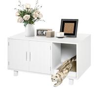 PawHut Arenero Rascador Caja de Arena Mueble con Puerta 91x52x50,5 cm Blanco