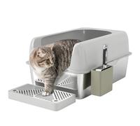 PawHut Arenero XXL para gatos de acero inoxidable, arenero para gatos grande con pala de metal, alfombrilla y bordes altos, 60 x 41 x 29 cm, inodoro para gatos antiadherente, antiolor, fácil de