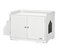 PawHut Armario para arenero 86x48x52 cm Blanco | Puertas magnéticas, divisor, para gatos medianos, arenero con almacenamiento.