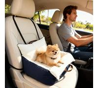PawHut Asiento de coche para perro, cómodo asiento elevador de coche para perros pequeños de menos de 5 kg, cama de viaje portátil con correa de seguridad, desmontable y lavable, color azul marino