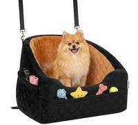 PawHut Asiento de coche para perros de razas pequeñas de menos de 10 kg, asiento elevador de perro desmontable lavable con cinturón de seguridad, cojín grueso, cama portátil de viaje para mascotas con