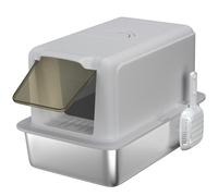 PawHut Bandeja de Arena para Gatos, Recipiente de Acero Inoxidable, Filtro, Pala, para Gatos hasta 6 kg, 40,5 x 60,5 x 41,5 cm, Gris/Plata Aosom España