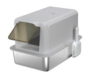 PawHut Bandeja de Arena para Gatos, Recipiente de Acero Inoxidable, Filtro, Pala, para Gatos hasta 6 kg, 40,5 x 60,5 x 41,5 cm, Gris/Plata Aosom España
