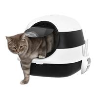 PawHut Bandeja de Arena Plegable para Gatos con Tapa, Desodorante, Rejilla de Suelo y Pala espaciosa para Gatos, Color Blanco y Negro, 52 x 41 x 38 cm