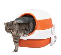 PawHut Bandeja de Arena Plegable para Gatos con Tapa, Desodorante, Rejilla Inferior y Pala espaciosa para Gatos, Color Blanco y Naranja, 52 x 41 x 38 cm