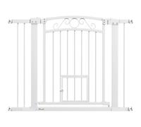 PawHut Barrera para Perros 76-104 cm Con 2 Extensiones 7/14 cm y Doble Bloqueo para Escaleras y Puertas Blanco