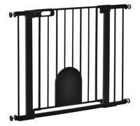 PawHut Barrera de Seguridad para Perros Mascotas 75-103 cm para Escaleras y Puertas con 2 Extensiones Cierre Automático y Sistema de Doble Bloqueo Negro