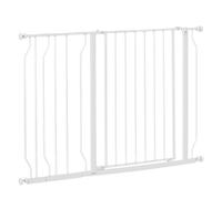 PawHut Barrera de Seguridad de Perros Extensible para Escaleras y Puertas 75-115 cm con Extensiones Montaje a Presión Acero Altura 76 cm Blanco