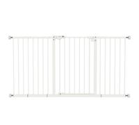 PawHut Barrera de Seguridad Extensible para Puertas y Escaleras Barrera para Perros con Cierre Automático y Sistema de Doble Bloqueo Metal 74-147,5x76,2 cm Blanco
