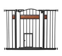 PawHut Barrera de Seguridad Extensible para Puertas y Escaleras Barrera para Perros con Altura Ajustable Cierre Automático y Sistema de Doble Bloqueo 93x76,2 cm Negro