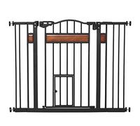 PawHut Barrera de Seguridad de Perros Extensible 74-105 cm con 2 Extensiones de 10/15 cm con 2 Puertas y Cierre Automático 76,2 cm Negro AOSOM ES