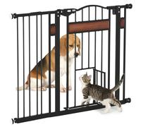 PawHut Barrera de Seguridad Extensible para Puertas y Escaleras Barrera para Perros Medianos con Altura Ajustable Cierre Automático y Sistema de Doble Bloqueo 93x76,2 cm Negro