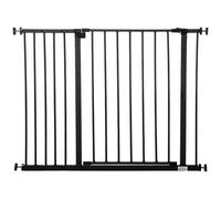PawHut Barrera de Seguridad Extensible Puertas y Escaleras Metálica para Perros y Bebé Barrera Puertas Mascota 2 Extensiones 15/10 cm, 76-107x76 cm Negro