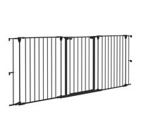 PawHut Barrera para Perros de Acero 206x90 cm Valla para Mascotas Plegable de 3 Paneles con Doble Cerradura y Función de Bloqueo Auxiliar para Puerta Pasillo Escalera Negro