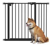 PawHut Barrera de Seguridad para Perros Extensible 74-94 cm, para Puertas y Escaleras, Barrera para Perros con Montaje a Presión, Doble Bloqueo y Extensión de 14 cm, Negro