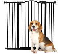 PawHut Barrera de Seguridad para Perros Extensible 74-100 cm, para Puertas y Escaleras, Barrera para Perros con 2 Extensiones 7/14 cm, Montaje a Presión y Doble Bloqueo, Negro