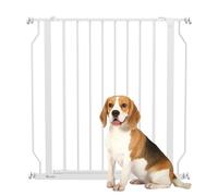 PawHut Barrera de seguridad para animales domésticos Longitud ajustable barrera escaleras pasillos Puertas sin perforación de acero y ABS dim. 75-85 x 76 cm, color blanco