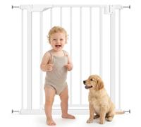 PawHut Barrera de Seguridad para Niños y Perros 76-81 cm Blanco | Puerta para Perros para Puertas y Escaleras, Bloqueo Doble, Cierre Automático, Apertura Dos Sentidos, Montaje a Presión