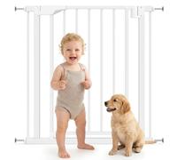 PawHut Barrera de Seguridad para Niños y Perros, Ancho 76-82 cm, Puerta para Perros para Puertas y Escaleras, Bloqueo Doble, Cierre Automático, Apertura Dos Sentidos, Montaje a Presión, Blanco