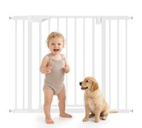 PawHut Barrera de Seguridad para Niños y Perros Ancho Bloqueo Doble y Cierre Automático Apertura Dos Sentidos Blanco Blanco 103x3x76 cm