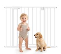 PawHut Barrera de Seguridad para Niños y Perros, Extensible 76-103 cm, Puerta para Perros para Puertas y Escaleras, Bloqueo Doble, Cierre Automático, Montaje a Presión, 2 Extensiones 7/14 cm, Blanco