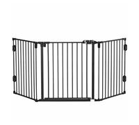 Pawhut barrera de seguridad para perros 202,5 cm valla para perros plegable rejilla de protección de chimenea con puerta auto cierre para escalera pasillo negro