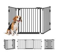 PawHut Barrera de Seguridad para Perros 202,5 cm Valla Plegable Negro | Rejilla de Protección de Chimenea, Puerta Auto Cierre, para Escalera Pasillo