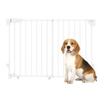 PawHut Barrera de Seguridad para Perros, Ancho 74,5-111,5 cm, Puerta para Perros para Puertas y Escaleras con Pestillo, Cierre Automático, Uso con Una Mano, Montada en la Pared, Sin Umbral, Blanco