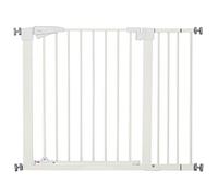 PawHut - Barrera de seguridad para perros, animales sin taladro, con cierre automático, doble bloqueo, operación con una mano, ancho 76-103 cm, altura 77 cm, color blanco