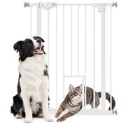PawHut Barrera de Seguridad para Perros Barrera para Mascotas Extensible con Puerta Pequeño Cierre Automático y Sistema de Doble Bloqueo para Puerta Pasillo Escalera 74-80x91,4 cm Blanco